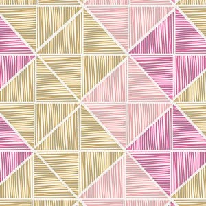 Könnte beinhalten: Geometrisches Muster mit Quadraten und Dreiecken in Rosa- und Goldtönen. Das Design integriert strukturierte Linien in jeder Form und bietet eine moderne Ästhetik. Geeignet für verschiedene Anwendungen, die Maße des Musters sind in Zentimetern.