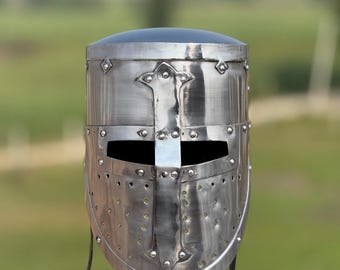 Handmade Steel Helm - Medieval Knight Crusader Armor, LARP Reenactment