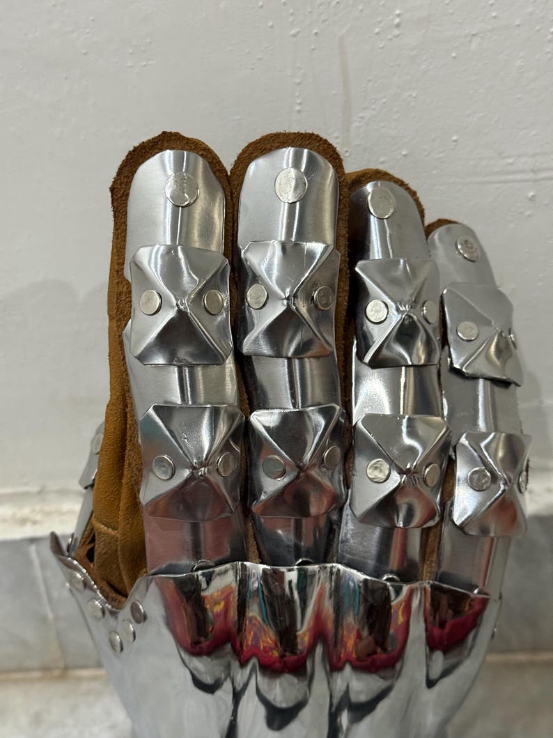 Medieval Hourglass Gauntlets 16 Gauge Steel with Brass Accents & Leather Gloves | SCA LARP Armor image 3