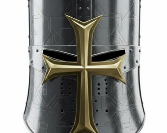 Templar Crusader Knight Helmet with Free Display Stand Gift for Him