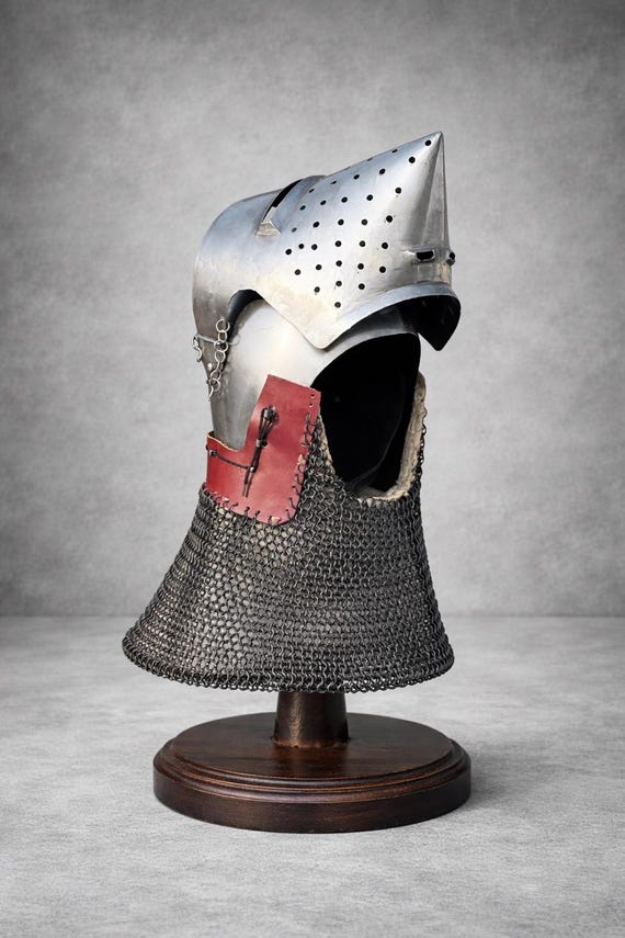 Hand-Forged Steel Bascinet Helmet: Nurnberg Hounskull with Chainmail