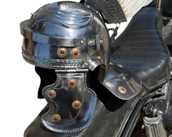 Handmade Steel Roman Centurion Helmet: Blue Plume, Reenactment Cosplay