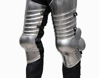 Medieval Full Steel Leg Armor | Knight Greaves, Upper Leg And Sabatons For LARP Leg Protection | Functional Leg Armor For Reenactment