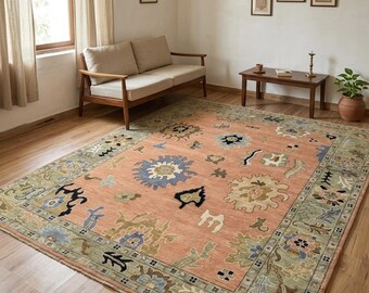 8x10 Modern Vintage Oushak Rug, Hand Knotted Turkish Wool Area Rug, Luxury Oriental Carpet, Custom Size Available