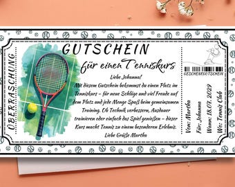 Tennis course voucher template | Digital sports voucher to print | Digital tennis course voucher | Tennis gift template download