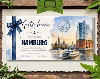 Gutschein Reise nach Hamburg Vorlage | Hamburg Gutschein zum Ausdrucken | Städtereise Geschenk | Sofort Download PDF