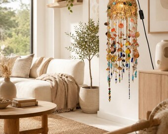 Handmade Jute Seashell Lamp, Boho Coastal Hanging Light, Beach House Decor, Ocean Inspired Lighting