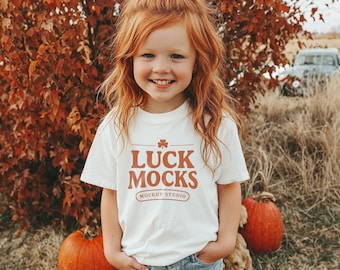 Kids White T-Shirt Mockup: Bella Canvas 3001T, Fall Halloween (Digital Download)