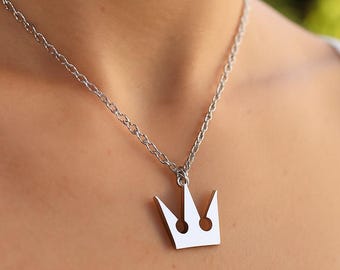Silver Crown Pendant Necklace | Stainless Steel Chain, Cosplay Accessory