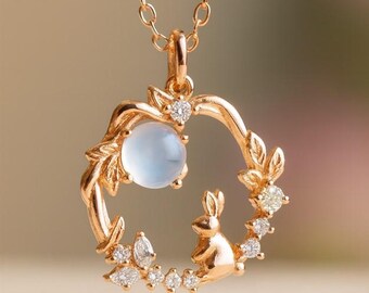 LYTOPTOP Collana Con Ciondolo Coniglietto Sulla Luna In Argento 925 Con Zirconia - Gioiello Animale Per Ragazze E Donne - 2