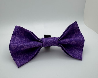 Handmade Purple Floral Dog Bow Tie – Slip-On Collar, Pet Accessory