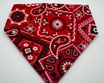 Handmade Red Paisley Dog Bandana: Western Pet Scarf, Small