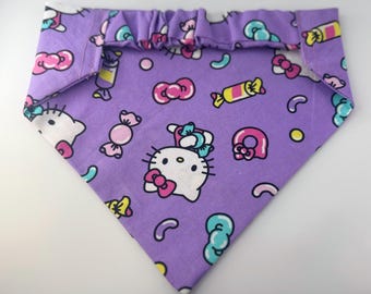 Kawaii Dog Bandana: Purple Candy Print, Handmade Cotton Pet Scarf (Size Medium)