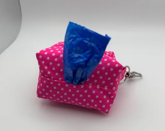 Pink Polka Dot Dog Poop Bag Holder, Leash Accessory, Handmade Dispenser