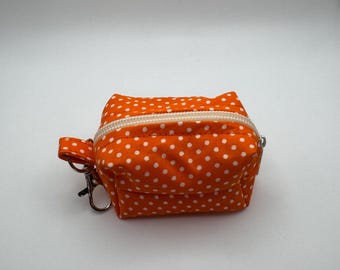 Orange Polka Dot Dog Poop Bag Holder, Handmade Leash Accessory, Zipper Dispenser Slot