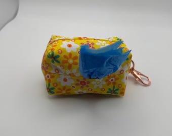 Yellow Floral Daisy Dog Poop Bag Holder, Leash Accessory, Zipper Pouch
