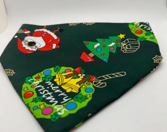 Santa Claus Dog Bandana – Christmas Holiday Print, Small Pet Scarf