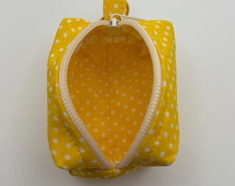 Yellow Polka Dot Dog Poop Bag Holder, Leash Accessory, Handmade Dispenser