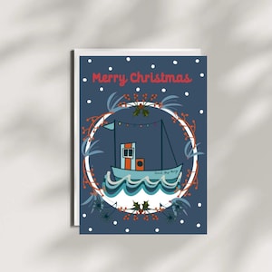 Seaside Christmas Fishing Boat Card