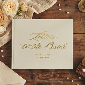 Libro de cartas para la novia, álbum de recortes personalizado con detalles dorados, libro de firmas para la despedida de soltera, recuerdo para la despedida de soltera, regalo personalizado para la futura novia