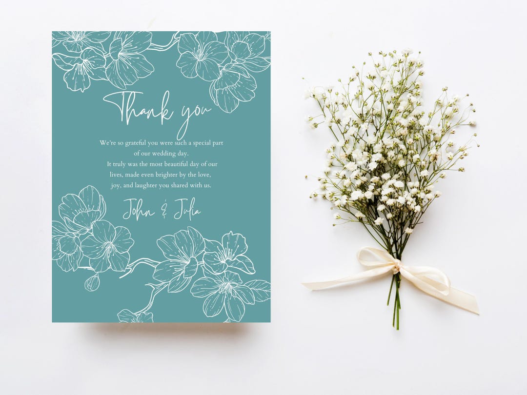 Blue Floral Thank You Card Template, Elegant Botanical Design, Modern ...