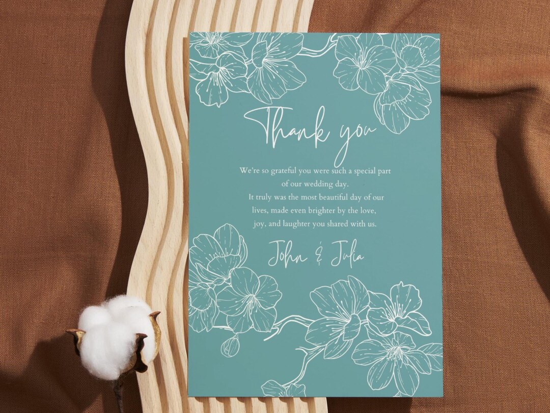 Blue Floral Thank You Card Template, Elegant Botanical Design, Modern ...