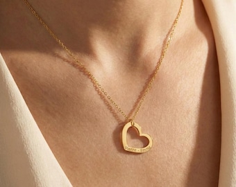 Engraved Sterling Silver Heart Necklace | Personalized Sideways Heart
