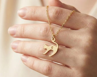 Cat Necklace | Personalized Cat Initial Necklace | Pet Memorial Jewelry | Necklace with Cat Symbol | Christmas Gift | Cat Necklace