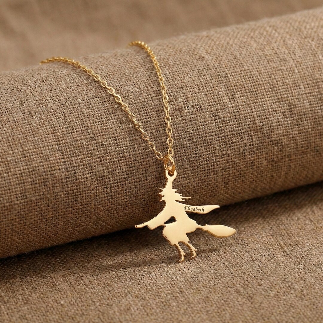 Personalized Witch Necklace | Flying Silhouette, Halloween Jewelry - Etsy