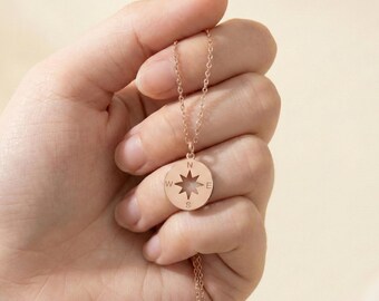 Gold Compass Necklace | Tiny Compass Pendant Necklace | Silver Coordinate Necklace for Adventurer | Nautical Necklace Gifts For Traveler