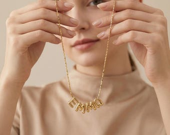 Collar con inicial personalizada en forma de globo pequeño de oro de 14 quilates / Mini collar con nombre / Collar minimalista / Regalo para el Día de la Madre / Regalo para ella