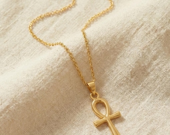 Gold Ankh Necklace | 14k Plated Gold,Egyptian Jewelry | Key of Life Pendant | Spiritual Protection Necklace | Faith Symbol | Gift for Her
