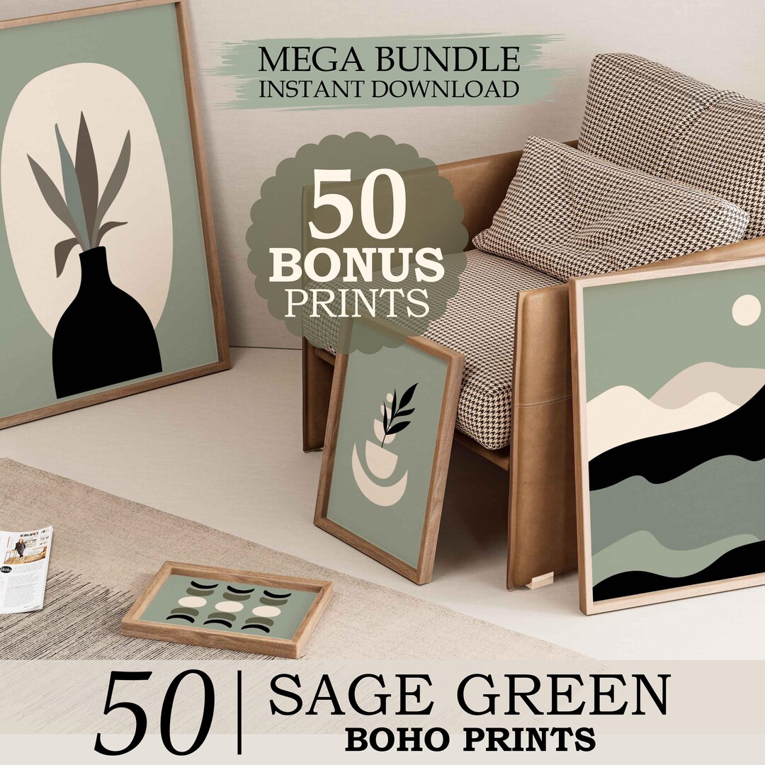 Sage Green Boho Print Set | 50 Piece Gallery Wall (instant Download) - Etsy