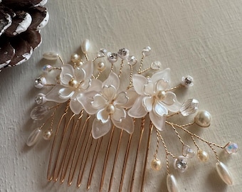 Pettine per capelli floreale o forcine con perle e cristalli - Set di pettini per capelli da sposa, pettine da sposa, pettine per capelli con perle - Gioielli da sposa fatti a mano