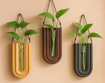 Wood Wall Hanging Vase, Minimalist Plant Holder, Hydroponic Tube Planter for Home & Office, Hydroponic Planter, Home Decor Gift