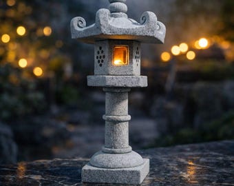 Red Mahogany Japanese Pagoda Lantern, Handmade Wood LED Garden