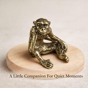 Brass Monkey Figurine, Tea Pet Statue, Shelf Decor Figure, Ornament for Home or Office, Feng Shui Gifts, Wabi Sabi, Japanese Art, Host Gift