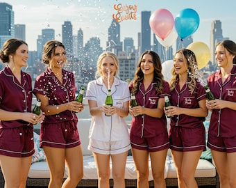 Pijama de dama de honor para la novia, conjunto de pijama nupcial, conjunto de pijama personalizado, pijama corto personalizado, pijama de satén, regalo para dama de honor