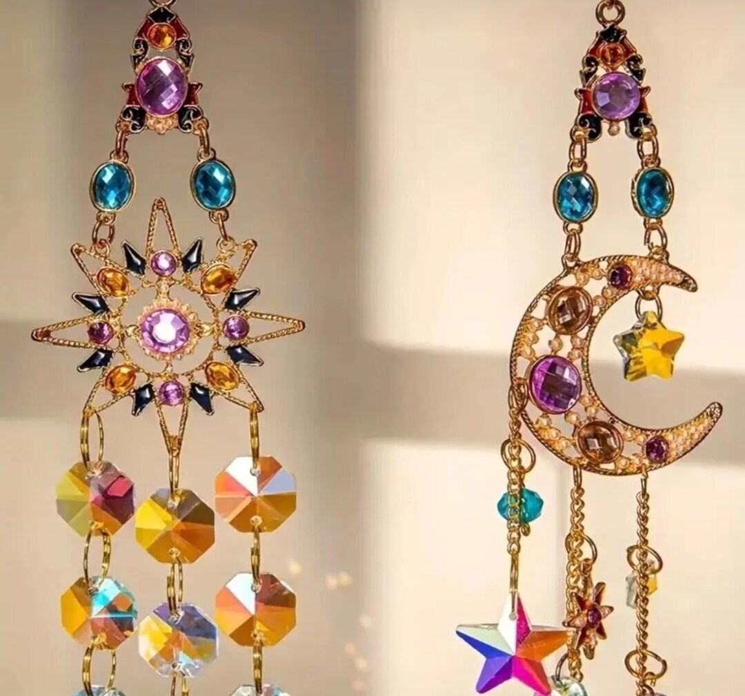 Sun & Moon Crystal Wall Hanging – Boho Rainbow Suncatcher for Home ...
