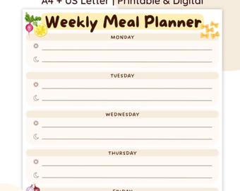 Weekly Meal Planner Printable | Grocery List, A4 + US Letter (Digital PDF)