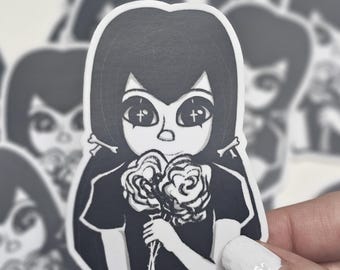 Sticker Fille avec des roses – Sticker vinyle gothique