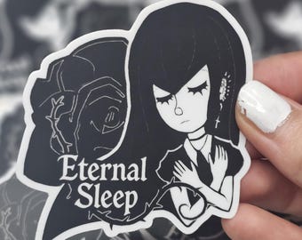 Sticker gothique sommeil éternel – Sticker vinyle noir et blanc