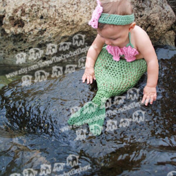 Mermaid Tail, Seashell Bikini Top and Sea Star Headband Set, Newborn
