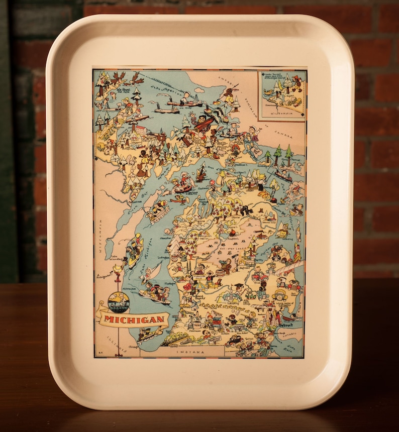 Michigan Souvenir Travel Tray With Vintage Graphic Made in USA Etsy