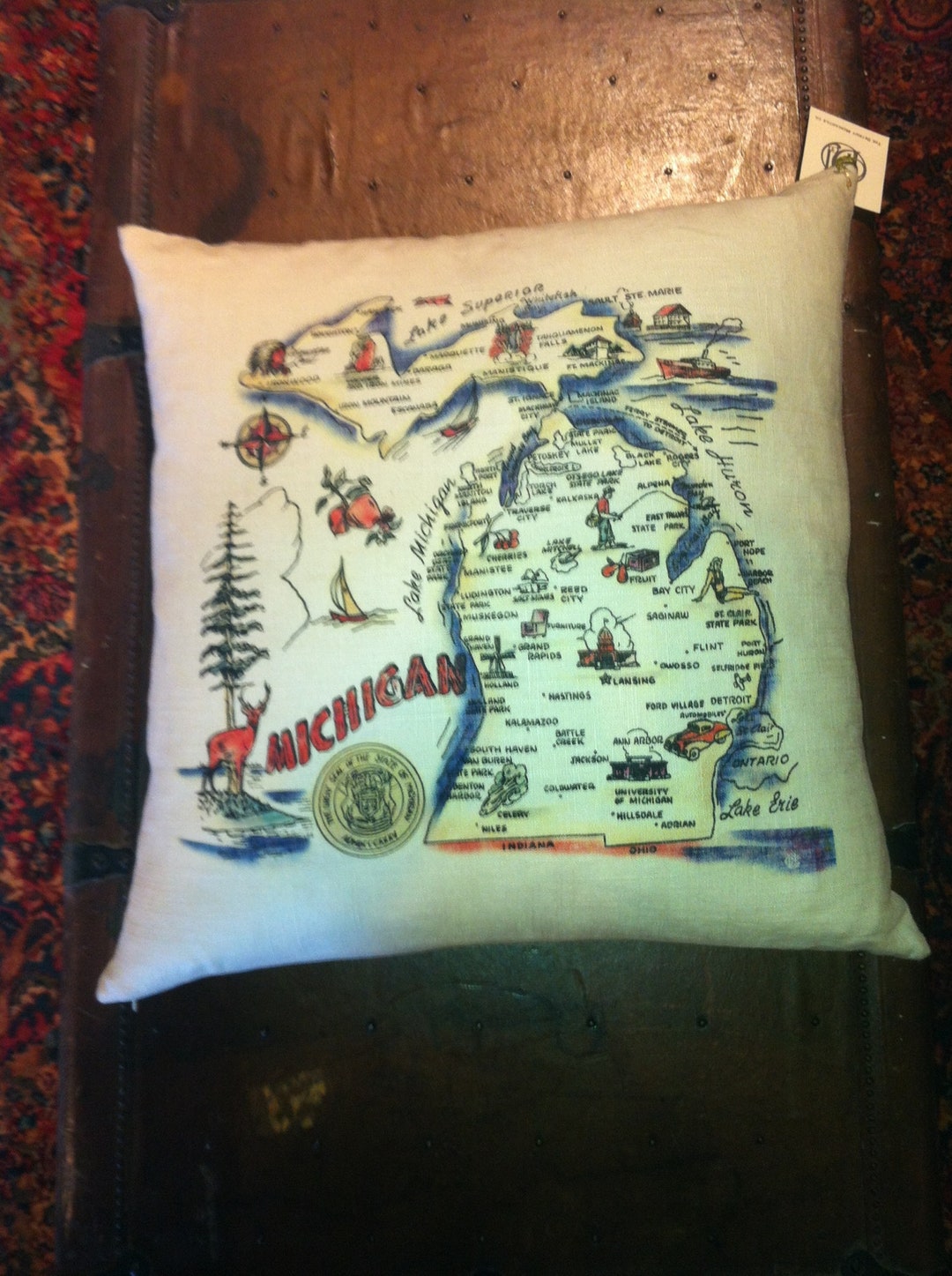 20 X 20 Michigan Souvenir Floursack Pillow Made in USA Etsy