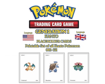 Pokemon Placeholder KANTO Cards 001-151 | National Pokedex Binder Organizer | Printable Pokemon Binder | Pokemon Card Collection | Digital