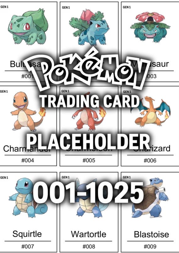 Pokémon Complete Pokédex Placeholder Cards (No. 1–1025, English Names) / Komplette Pokédex-Sammelkarte (Platzhalter Nr. 1–1025) ( ENGLISCH )