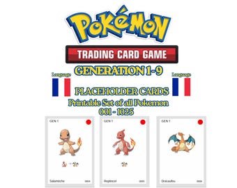 Cartes Placeholder Pokémon Pokédex National 001-1025 | Generation 1-9 Organizer Classeur | Cards Pokémon Imprimables | Binder Master FR