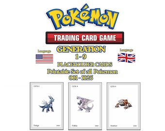 Pokemon National Pokedex Placeholder Cards 001-1025 | Gen 1-9 Pokemon Binder Organizer | Pokemon Master Set Binder | Pokemon Collection EN