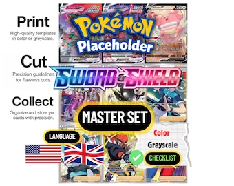Segnaposto per raccoglitore del Pokédex Pokémon + Lista di controllo Set completo con i nomi in inglese di Spada e Scudo (SSH) | Download digitale in PDF